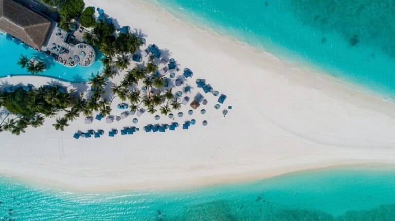 tropical sandy island with hotel