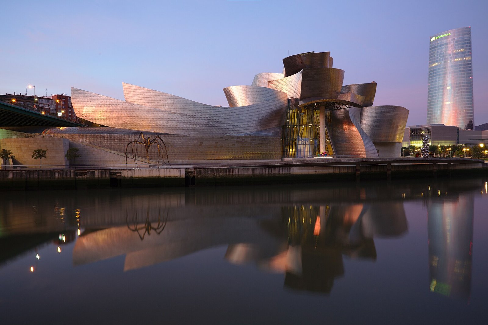 The Guggenheim Museum beside the river in Bilbao at first light